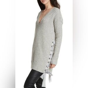 Free People women oversized heart lace thermal grey sweater